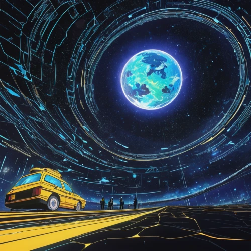 moon car,heliosphere,gas planet,roundabout,orbiting,cosmos wind,space voyage,space port,planet,drive,space,highway roundabout,wormhole,space art,spaceship space,galaxy express,outer space,cosmos,futuristic landscape,planisphere,Art,Artistic Painting,Artistic Painting 33