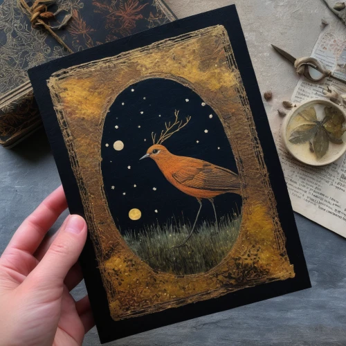 robin redbreast,bird painting,bird illustration,robins in a winter garden,gold foil art,nocturnal bird,weaver card,finch in liquid amber,european robin,greeting card,watercolour red robin,constellation lyre,greetting card,bird robins,tea card,robin redbreast in tree,night bird,gold foil christmas,bird robin,old world oriole,Illustration,Abstract Fantasy,Abstract Fantasy 15