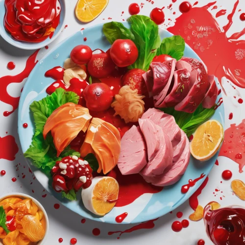 food collage,cranberry sauce,food coloring,watermelon painting,food styling,antipasti,jello salad,culinary art,meat carving,pomegranate,galantine,carpaccio,medical illustration,fruit plate,food platter,crudités,charcuterie,food presentation,antipasto,red cooking,Conceptual Art,Fantasy,Fantasy 26