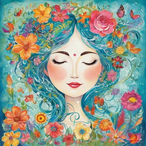 boho art,girl in flowers,flower painting,flora,watercolor women accessory,flower fairy,girl in a wreath,mandala flower illustration,flower and bird illustration,yogananda,radha,rose flower illustration,mantra om,floral background,flower background,boho,fairy peacock,wreath of flowers,colorful floral,boho background,Illustration,Abstract Fantasy,Abstract Fantasy 13