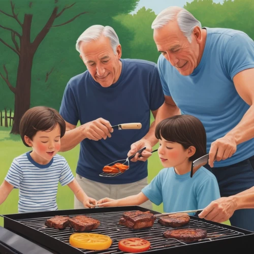 barbeque,painted grilled,bbq,barbecue,barbeque grill,grilled food,barbecue grill,grilling,summer bbq,outdoor grill,barbecue torches,family picnic,painting technique,elderly people,outdoor cooking,grill marks,grill,father's day,arrosticini,happy father's day,Conceptual Art,Oil color,Oil Color 13
