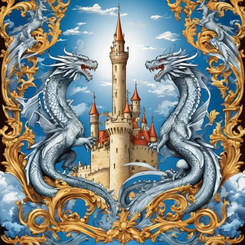 fairy tale icons,coats of arms of germany,coat arms,fairy tale castle,castle of the corvin,coat of arms,heraldry,heraldic,water castle,atlantis,sea fantasy,crest,national coat of arms,castles,coat of arms of bird,children's fairy tale,heraldic animal,trumpet of the swan,knight's castle,motifs of blue stars,Art,Classical Oil Painting,Classical Oil Painting 01