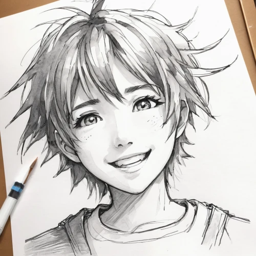 hinata,anime boy,tracer,a girl's smile,graphite,copic,2d,charcoal pencil,shouta,pencil frame,a smile,smiling,mechanical pencil,rei ayanami,girl portrait,studio ghibli,post-it note,to draw,girl drawing,yuki nagato sos brigade,Illustration,Paper based,Paper Based 03