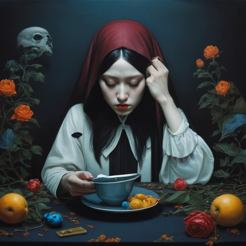 woman eating apple,girl with cereal bowl,dark mood food,capsule-diet pill,appetite,bowl of fruit in rain,conceptual photography,ikebana,girl in the kitchen,han thom,mystical portrait of a girl,woman holding pie,fortune teller,bowl of fruit,hunger,girl with bread-and-butter,kaiseki,mandarin sundae,tea ceremony,photomanipulation,Conceptual Art,Daily,Daily 14