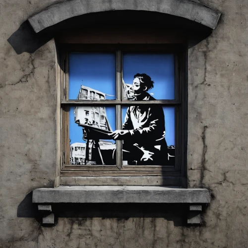 charlie chaplin,sicily window,chaplin,arles,window with shutters,urban street art,urban art,french windows,rear window,street art,paris clip art,streetart,relativity,paris balcony,window pane,shutters,warsaw uprising,trieste,the window,italian painter,Conceptual Art,Graffiti Art,Graffiti Art 12