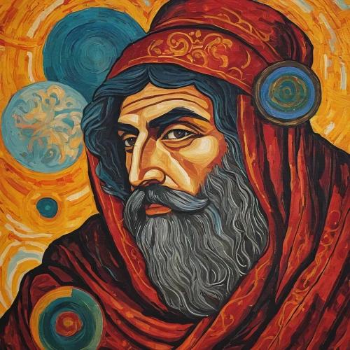 euclid,hieromonk,middle eastern monk,leonardo da vinci,abraham,pythagoras,saint nicholias,twelve apostle,tzimmes,zeus,archimandrite,magus,prophet,persian poet,moses,leonardo devinci,helios,greek orthodox,archimedes,khokhloma painting,Art,Classical Oil Painting,Classical Oil Painting 30