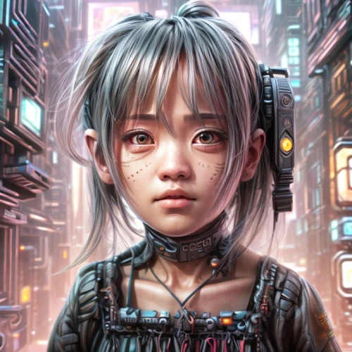 cyberpunk,world digital painting,cybernetics,cyborg,sci fiction illustration,dystopian,cyberspace,harajuku,shirakami-sanchi,dystopia,girl with speech bubble,scifi,echo,virtual world,cyber,streampunk,humanoid,child girl,city ​​portrait,asian vision