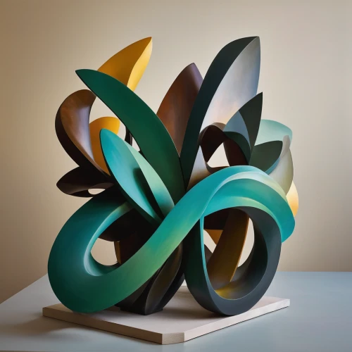 steel sculpture,sculptor ed elliott,kinetic art,spiral binding,paper art,garden sculpture,3d object,three dimensional,abstract shapes,sculpture,green folded paper,three-dimensional,allies sculpture,curved ribbon,decorative art,torus,figure eight,bronze sculpture,interlaced,scuplture,Illustration,American Style,American Style 08