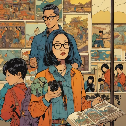 shirakami-sanchi,bookshop,bookstore,sci fiction illustration,studio ghibli,digital nomads,readers,book store,reading glasses,woman shopping,robin's nest,kids illustration,travelers,convenience store,taipei,grocery,the market,asian vision,crowded,bookselling,Illustration,Vector,Vector 03