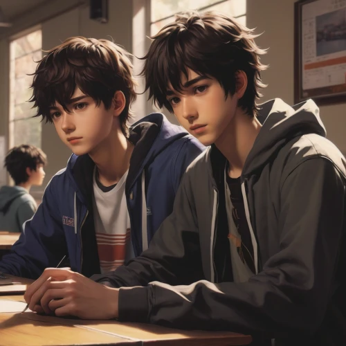 study,students,tutoring,detention,anime cartoon,children studying,river pines,coffee shop,teens,two wolves,teenagers,classroom,tutor,young birds,the coffee shop,study room,studying,school children,boyfriends,pines,Conceptual Art,Oil color,Oil Color 11