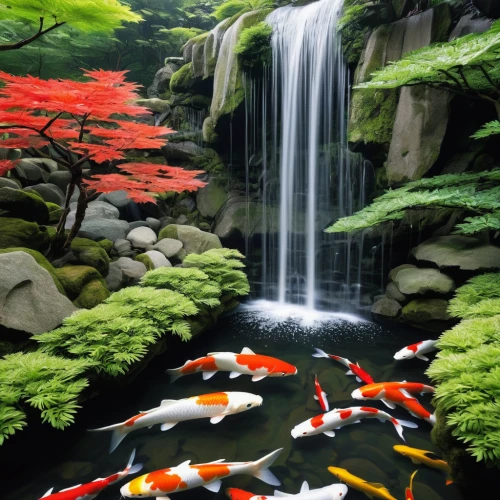 koi pond,koi fish,koi carps,ornamental fish,fishes,koi carp,koi,fish pond,beautiful japan,fish in water,school of fish,tropical fish,japanese art,japan garden,underwater oasis,japanese garden,japan landscape,fish tank,goldfish,freshwater fish,Illustration,Japanese style,Japanese Style 11