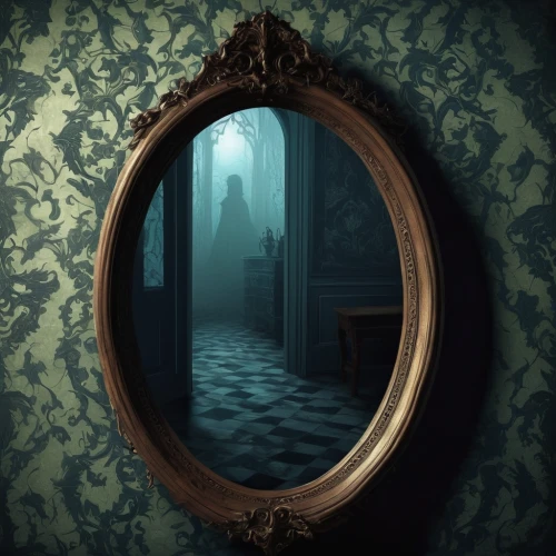 magic mirror,the mirror,mirror of souls,wood mirror,mirror frame,mirror in the meadow,door mirror,makeup mirror,mirror house,antique background,mirror reflection,photo manipulation,looking glass,fractals art,self-reflection,decorative frame,art nouveau frame,mirror water,creepy doorway,photomanipulation,Illustration,Realistic Fantasy,Realistic Fantasy 05