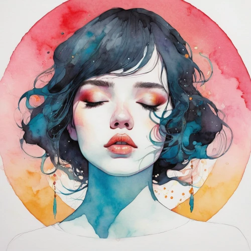 color circle,watercolor,watercolor paint,circle paint,watercolor wreath,fantasy portrait,watercolor painting,mystical portrait of a girl,water colors,girl with speech bubble,watercolor women accessory,cosmos,watercolor pencils,watercolors,color circle articles,digital illustration,palette,soft pastel,color pencils,circles,Illustration,Paper based,Paper Based 19