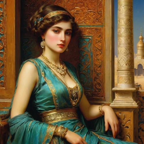 emile vernon,cleopatra,orientalism,artemisia,assyrian,diadem,ancient egyptian girl,athena,accolade,girl in a historic way,sultana,antiquity,sari,persian poet,classical antiquity,young woman,ancient art,thracian,rem in arabian nights,miss circassian,Art,Classical Oil Painting,Classical Oil Painting 42