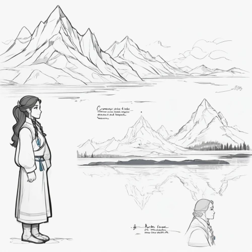 mountain guide,mountain world,the spirit of the mountains,a journey of discovery,exploration,adventurer,jrr tolkien,the wanderer,moutains,exploration of the sea,backgrounds,concept art,wander,mountain spirit,wanderer,mountains,tibetan,mulan,mountain ranges,development concept,Unique,Design,Character Design