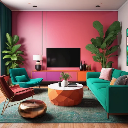 modern decor,apartment lounge,livingroom,living room,modern living room,pink vector,contemporary decor,vibrant color,mid century modern,trend color,interior design,color wall,sitting room,modern room,interior decoration,shared apartment,pink green,an apartment,bonus room,interior decor,Conceptual Art,Daily,Daily 25