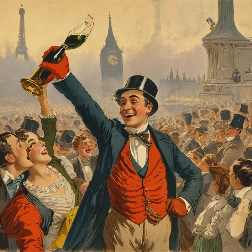 vive la france,apéritif,a bottle of champagne,pour féliciter,champagen flutes,champagne flute,town crier,bottle of champagne,french 75,the hand with the cup,fête,cointreau,champagner,vintage ilistration,waterloo,absinthe,napoleon bonaparte,trumpet,martini glass,trumpet of the swan,Art,Classical Oil Painting,Classical Oil Painting 31
