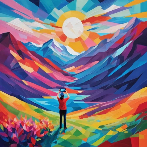 colorful background,colorful foil background,background colorful,rainbow background,color fields,psychedelic art,color background,creative background,colors background,sunburst background,the spirit of the mountains,mountain sunrise,art background,harmony of color,abstract background,ascension,background abstract,musical background,kaleidoscope art,panoramical,Illustration,Vector,Vector 07