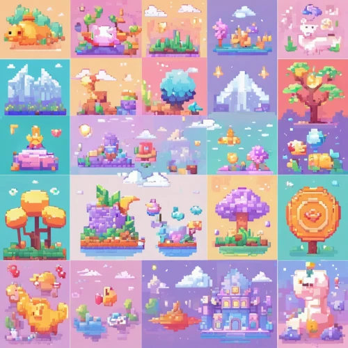 ice cream icons,summer icons,fruits icons,fairy tale icons,fruit icons,fall animals,party icons,baby icons,animal icons,forest animals,crown icons,winter animals,set of icons,small animals,round animals,tileable patchwork,animal stickers,fairy world,round kawaii animals,candy pattern,Unique,Pixel,Pixel 05