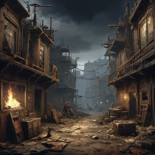 destroyed city,slums,medieval town,medieval street,ghost town,slum,lostplace,old town,deadwood,old city,ship yard,old linden alley,gunkanjima,fallout4,concept art,townscape,the old town,medieval,docks,ancient city,Art,Classical Oil Painting,Classical Oil Painting 39