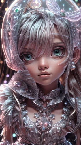 crystalline,ice crystal,ice princess,ice queen,the snow queen,silvery,violet head elf,fantasy portrait,ice,elf,silver,ice rain,suit of the snow maiden,faery,winterblueher,little girl fairy,mystical portrait of a girl,angel's tears,frozen bubble,frozen