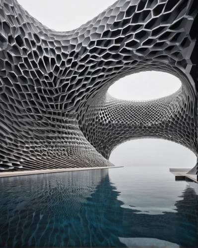 honeycomb structure,soumaya museum,building honeycomb,futuristic architecture,futuristic art museum,honeycomb grid,infinity swimming pool,water cube,sinuous,reinforced concrete,roof structures,jewelry（architecture）,futuristic landscape,architecture,outdoor structure,honeycomb,concrete construction,lattice,architectural,underwater playground,Photography,Artistic Photography,Artistic Photography 01