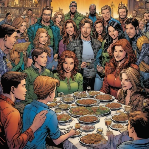 long table,holy supper,family dinner,soup kitchen,thanksgiving dinner,thanksgiving background,last supper,family gathering,thanksgiving table,thanksgiving,laurel family,marvel comics,ivy family,happy thanksgiving,dinner party,crowded,wedding soup,x-men,food table,x men,Illustration,American Style,American Style 04