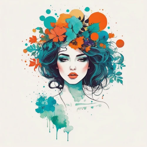 fashion illustration,boho art,flower illustrative,watercolor women accessory,flora,girl in a wreath,watercolor floral background,girl in flowers,illustrator,dryad,adobe illustrator,headdress,fashion vector,watercolor pin up,painted lady,passionflower,retro flowers,digital illustration,artist color,vintage flowers,Illustration,Paper based,Paper Based 19
