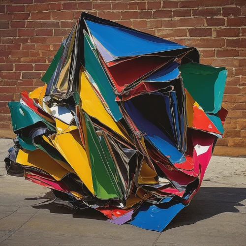 steel sculpture,sculptor ed elliott,plastic arts,folded paper,cubism,kinetic art,art object,facets,public art,cuborubik,klaus rinke's time field,scuplture,scrap sculpture,fragments,car sculpture,three dimensional,garden sculpture,waste container,sculpture,folded,Unique,3D,Modern Sculpture