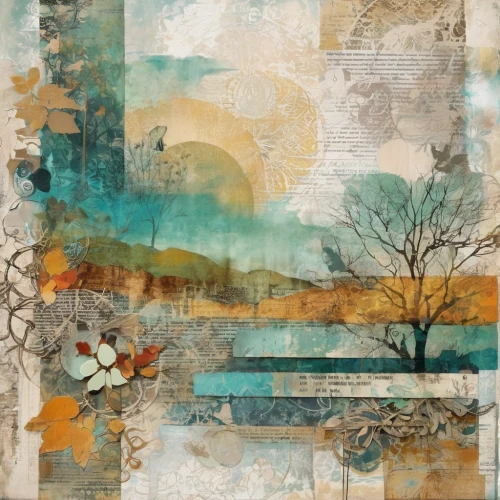 digiscrap,digital scrapbooking paper,digital scrapbooking,landscape digital paper,mixed media,boho background,boho art,trees with stitching,background scrapbook,torn paper,birch tree digital paper,scrapbook background,watercolor texture,watercolour texture,arid landscape,autumn landscape,transience,carol colman,multiple exposure,springtime background,Unique,Paper Cuts,Paper Cuts 06