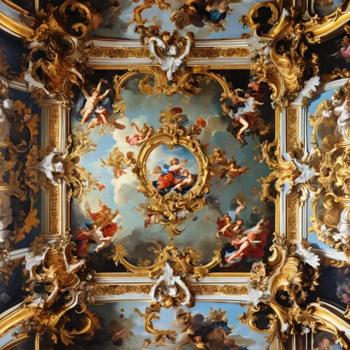 ceiling,the ceiling,baroque,on the ceiling,versailles,rococo,cupola,floral ornament,dome roof,sanssouci,dome,fontainebleau,baroque angel,stucco ceiling,hall roof,louvre,fresco,chiesa di sant' ignazio di loyola,vaulted ceiling,certosa di pavia,Art,Classical Oil Painting,Classical Oil Painting 01