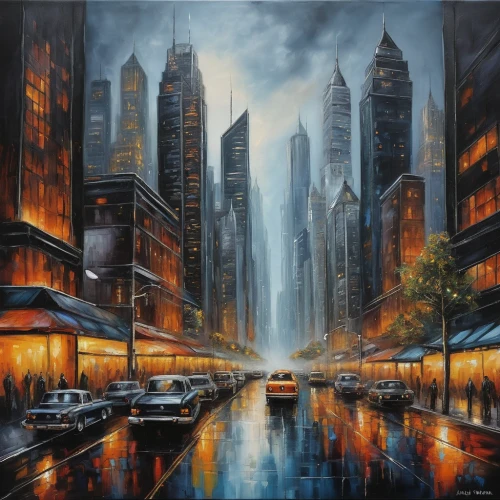 city scape,cityscape,oil painting on canvas,city cities,metropolis,art painting,fantasy city,black city,world digital painting,shanghai,skyscrapers,cities,city in flames,fantasy art,destroyed city,futuristic landscape,harbour city,city skyline,city buildings,night scene,Illustration,Abstract Fantasy,Abstract Fantasy 14
