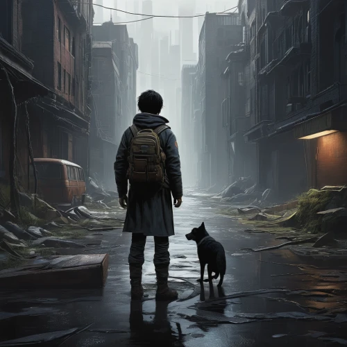 boy and dog,rescue alley,girl with dog,companion dog,dog street,rain cats and dogs,stray dog,wanderer,walking in the rain,street cat,stray dogs,the wanderer,game art,stray,strays,alley,street dog,world digital painting,ritriver and the cat,dog and cat,Conceptual Art,Sci-Fi,Sci-Fi 25