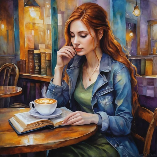 woman at cafe,woman drinking coffee,coffee and books,parisian coffee,watercolor cafe,coffee shop,paris cafe,girl studying,coffee time,women at cafe,coffee break,coffeehouse,the coffee shop,drinking coffee,coffe,cafe,romantic portrait,woman with ice-cream,woman thinking,coffee background,Illustration,Realistic Fantasy,Realistic Fantasy 30