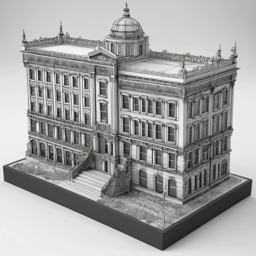 3d model,model house,scale model,3d rendering,printing house,kunsthistorisches museum,reichstag,3d modeling,baroque building,treasury,neoclassical,tweed courthouse,dresden,diorama,capitole,palace,konzerthaus berlin,rc model,3d render,facade painting,Illustration,Black and White,Black and White 26