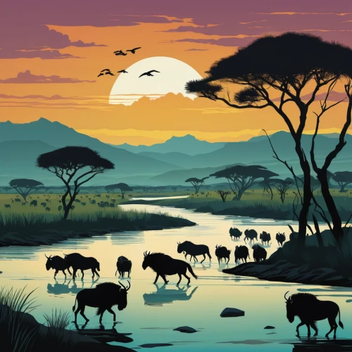 serengeti,east africa,africa,animal migration,wildebeest,tanzania,african buffalo,kenya africa,animal silhouettes,tsavo,botswana,safari,buffalo herd,cameroon sheep,animals hunting,cape buffalo,etosha,elephant herd,map of africa,samburu,Illustration,Vector,Vector 08