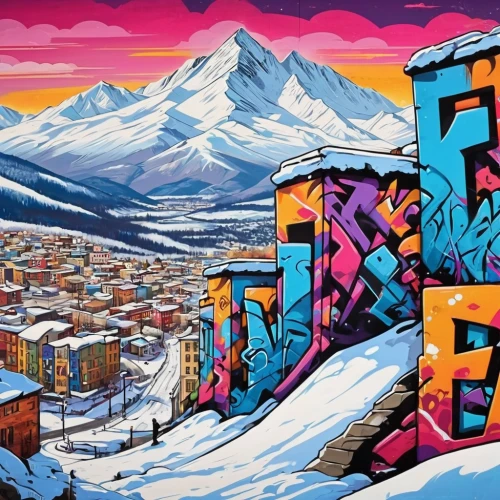 whistler,graffiti art,ushuaia,reykjavik,fitzroy,nuuk,colorful city,graffiti,fairbanks,sochi,seattle,sunshinevillage,montreal,salt lake city,denver,telluride,bansko,valais,grafiti,mural,Conceptual Art,Graffiti Art,Graffiti Art 07