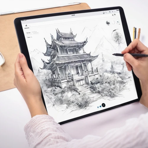 graphics tablet,chinese screen,drawing pad,ipad,ipad mini 5,chinese digital paper,illustrator,chinese art,writing or drawing device,oriental painting,digital tablet,chinese background,white tablet,apple ipad,chinese architecture,drawing course,world digital painting,to draw,game drawing,holding ipad,Illustration,Paper based,Paper Based 04
