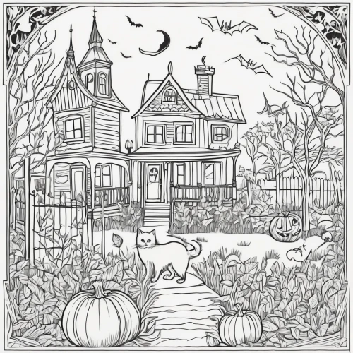 halloween line art,coloring page,coloring pages,halloween illustration,houses clipart,halloween border,coloring pages kids,witch's house,witch house,halloween scene,halloween paper,halloween frame,halloween pumpkin gifts,halloween borders,halloween poster,victorian house,haunted house,the haunted house,halloween background,coloring picture,Art,Artistic Painting,Artistic Painting 50