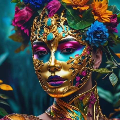 masquerade,venetian mask,golden mask,gold mask,the festival of colors,gold flower,golden flowers,fantasy portrait,gold filigree,fantasy art,face paint,golden wreath,gold leaf,bodypaint,exotic flower,body painting,bodypainting,flora,brazil carnival,golden crown,Photography,Artistic Photography,Artistic Photography 08