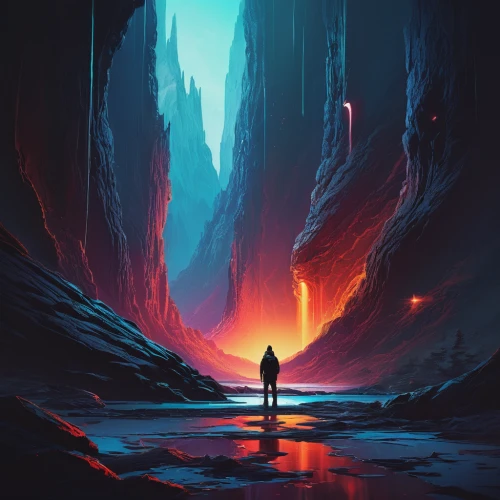 chasm,descent,futuristic landscape,ice cave,canyon,crevasse,barren,exploration,sci fiction illustration,vast,world digital painting,ice planet,guards of the canyon,lava cave,borealis,cave,fallen giants valley,explore,glacier cave,fantasy landscape,Conceptual Art,Sci-Fi,Sci-Fi 12