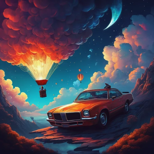 3d car wallpaper,porsche 944,challenger,camaro,retro car,parachute,moon car,bobby-car,passenger,porsche 924,ferrari daytona,retro vehicle,retro automobile,station wagon-station wagon,abduction,headlights,ufo,voyage,drive,ferrari mondial,Conceptual Art,Fantasy,Fantasy 21