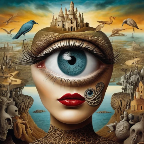 surrealism,surrealistic,third eye,all seeing eye,fantasy art,psychedelic art,dali,world digital painting,sci fiction illustration,the illusion,cosmic eye,3d fantasy,eye ball,the carnival of venice,panopticon,eyeball,optician,ophthalmology,women's eyes,myopia,Illustration,Realistic Fantasy,Realistic Fantasy 40