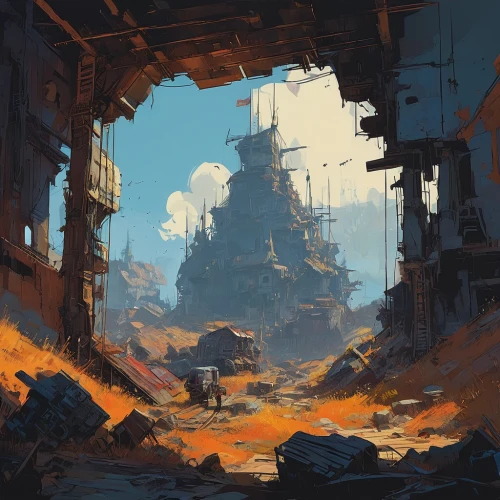 wasteland,ruins,ship wreck,ruin,post-apocalyptic landscape,ancient city,destroyed city,citadel,scrapyard,industrial ruin,lost place,gunkanjima,slum,harbor,junkyard,shipwreck,industrial landscape,post apocalyptic,lost in war,desolate,Conceptual Art,Sci-Fi,Sci-Fi 01