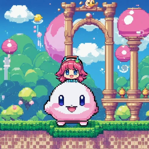 kirby,pixaba,pixel art,cloud mushroom,mushroom island,toadstool,pixel,pixel cells,yoshi,puffy,blob,yo-kai,mushroom hat,rimy,pixels,mario,fairy world,wishing well,dango,mario bros,Unique,Pixel,Pixel 02