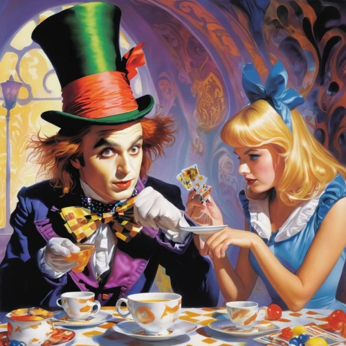 alice in wonderland,hatter,tea party,ringmaster,hans christian andersen,wonderland,magician,magic tricks,alice,tea time,jigsaw puzzle,high tea,teatime,crème de menthe,candy cauldron,afternoon tea,the carnival of venice,fairytale characters,geppetto,fairy tales,Conceptual Art,Daily,Daily 16