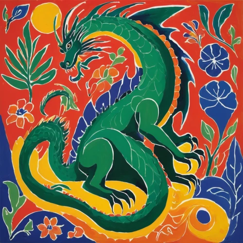 painted dragon,green dragon,chinese dragon,dragon design,dragon of earth,dragon,dragon li,basilisk,khokhloma painting,black dragon,wyrm,draconic,forest dragon,green dragon vegetable,dragons,qinghai,rangoli,cayenne,quetzal,seat dragon,Art,Artistic Painting,Artistic Painting 40