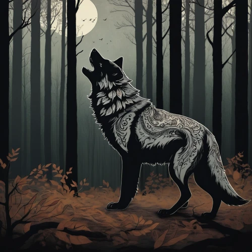 howling wolf,werewolf,wolf,gray wolf,forest animal,constellation wolf,wolfdog,european wolf,scent hound,werewolves,canidae,howl,wolf hunting,full moon,red wolf,forest dark,wolves,wolf's milk,dog illustration,black shepherd,Illustration,Abstract Fantasy,Abstract Fantasy 02