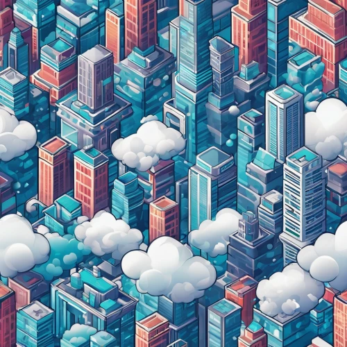 isometric,cloud towers,skyscrapers,cityscape,skyscraper,city blocks,cumulus,skyscraper town,clouds - sky,cloud play,clouds,paper clouds,cloud computing,cumulus clouds,pixel cells,partly cloudy,metropolis,skycraper,colorful city,cloud image,Unique,3D,Isometric