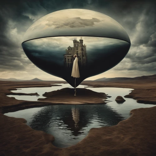 surrealism,surrealistic,parallel worlds,photo manipulation,photomanipulation,flying saucer,heliosphere,conceptual photography,photomontage,airship,dreams catcher,mirror of souls,unreality,image manipulation,crystal ball,crystal ball-photography,airships,equilibrium,floating island,parallel world,Illustration,Realistic Fantasy,Realistic Fantasy 40